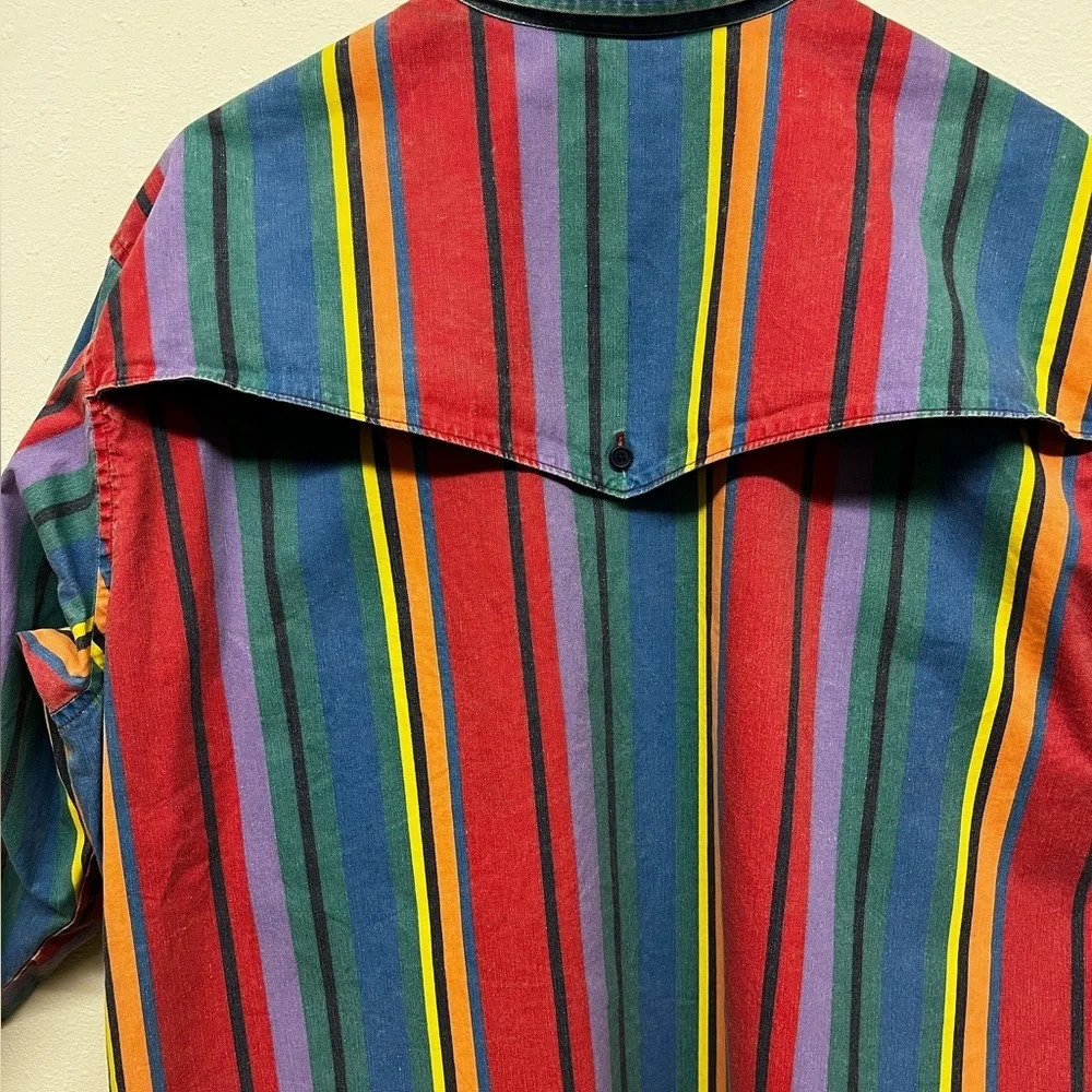 Vintage Wrangler Brushpopper Shirt Western Stripe Rodeo Cowboy- Size 18 Neck - Picture 11 of 12
